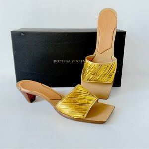 Bottega Veneta Gold Leather Slide Heels, Italy 37.5 (US8)